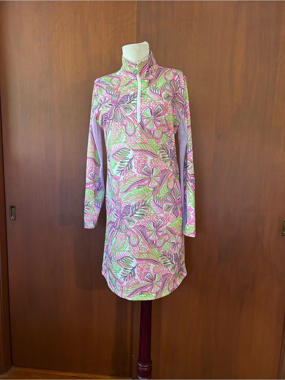 Stella Parker Golf Collection Pink Green Purple Print Dress